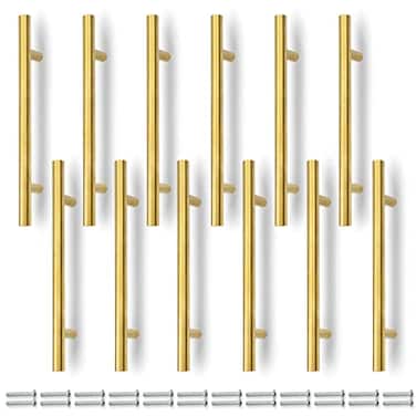 SANATO 6 Inch 4 Inch Hole Center Gold Cabnet Pulls Kitchen Cabinet Handles Made of Stainless Steel Ideal for Cabnet Drawer Cupboard 12 pcs