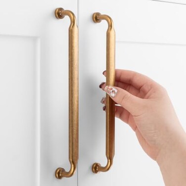 ASKANO 5 Pack 712 Inch Hole Centers Antique Brass Cabinet Pulls Vintage Brass Cabinet Handles Brass Kitchen Hardware for Cabinets ZP2302 Drawer Bedroom Dresser Bathroom Vanity Cupboard
