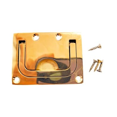 HAIWEN 316 Stainless Steel Brass Plating Hatch Flush Ring Pull Polished Brass Marine RoundSquare Flush Lift Ring Locker Flush Lift Ring Pull Deck Hatch with Screws Golden 76 57mm