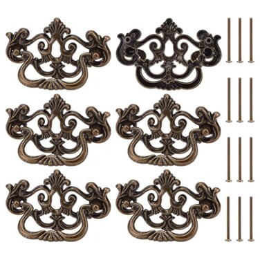 PH PandaHall 6 Pack Antique Drawer Pulls Dresser Drawer Pull Handles 4 Vintage Cabinet Pulls Cabinet Knobs Shabby Chic Pull for Dresser Vanity Nightstand Cupboard Wardrobe Antique Bronze