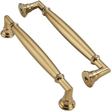 ZAUYX 10 Pack 5 Inch Hole Center Brushed Brass Cabinet pulls Solid Satin Brass Heavy Duty Cabinet Pull Cabinet Handles Kitchen Cabinet Hardware Vanity Handles Bathroom Cabinet pulls