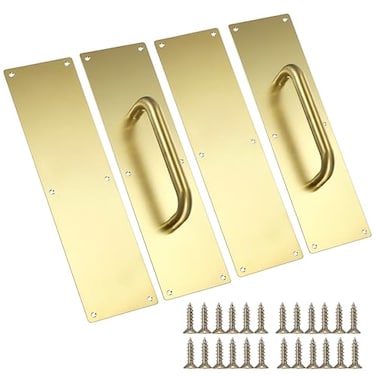Sumnacon 2 Set 16 Stainess Steel Door Handle Pull Push Plate Heavy Duty Gate Handle Bar for HomeOfficeWarehousePublicSuitable of WoodenComposite Door with Screws Brushed Gold