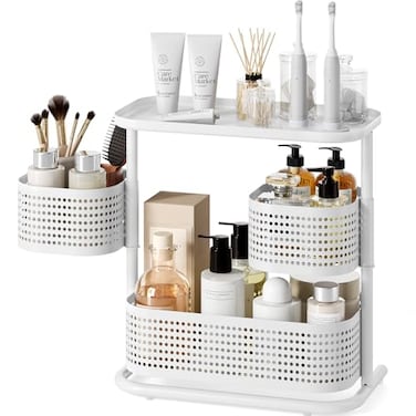 KINGRACK 3Tier Rotating Bathroom Counter Organizer Vanity Tray for Makeup Skincare Countertop Spice Rack Storage SpaceSaving Shelf for Bathroom Kitchen Laundry Room Baby Bottle Station White