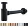 RANDOM Brass Contemporary Round Bottle P Trap 1 14Basin Sink Waste Drain P Trap Kit Matte Black