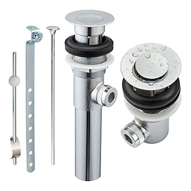 Artiwell Sink PopUp Drain Stopper Assembly with Lift Rod and Overflow Solid Brass Lavatory Pop Up Drain Assembly for Bathroom Vanity Sink All Brass Construction Chrome Plated