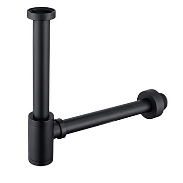 SEABEFORE Brass Round Bottle PTrap 1 14 Adjustable Basin Sink Waste Drain Trap Kit Matte Black P Trap