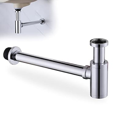 HAMOLER Chrome Round Bottle PTrap 1 14 Adjustable Bathroom Basin Sink Waste Trap Drains Kit Adjustable Height Waste Traps Drain Tube Bottle P Trap Drain Kit