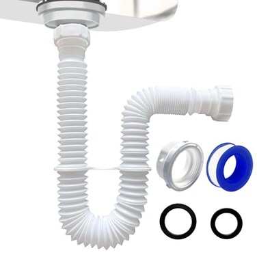 VIVIDA Flexible Sink Drain Pipe 112 Expandable Flexible P Trap Drain Pipe 11315 Sink P Trap for Bathroom Kitchen 114 Adapter Included White 1 PACK