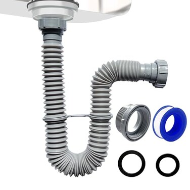 VIVIDA Sink Drain Pipe P Trap 112 Expandable Flexible Drain Pipe 11315 Sink P Trap Kit for Kitchen Bathroom Restroom 114 Adapter Included Gray 1 PACK