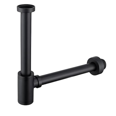 SWHYGER Contemporary Solid Brass Bottle P Trap Round 1 14 With 1181 inch Slip Joint Extension Tube Basin Sink Waste Drain P Trap For KitMatte Black
