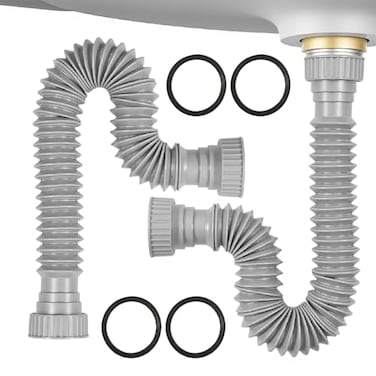 Rackickyer Sink Drain Pipe Kit 2 Pack Flexible Drain Pipe P Trap 8462067 Flexible P Trap Under Sink Plumbing for Bathroom and Kitchen 114 Adapter Included
