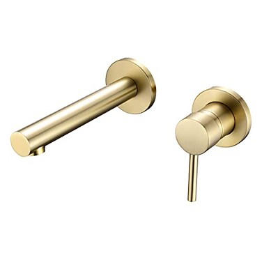 SUMERAIN Brushed Gold Bathroom Faucet Brass Wall Mount Faucet Single Handle with Rough in Valve