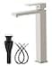 gotonovo Vessel Sink Faucet Single Handle Tall Bathroom Faucet One Hole Modern Lavatory Vanity Basin Mixer Tap Matching Supply Hoses and Pop up Drain Without Overflow Brushed Nickel