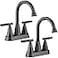 Cobbe Bathroom Faucets for Sink 3 Hole 4 Inch with Pop Up Drain and 2 Supply Hoses 2 Handle Centerset Bathroom Faucet for Sink Vanity Midnight Black Matte 2 Pack