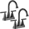 Cobbe Bathroom Faucets for Sink 3 Hole 4 Inch with Pop Up Drain and 2 Supply Hoses 2 Handle Centerset Bathroom Faucet for Sink Vanity Midnight Black Matte 2 Pack