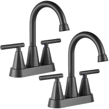 Cobbe Bathroom Faucets for Sink 3 Hole 4 Inch with Pop Up Drain and 2 Supply Hoses 2 Handle Centerset Bathroom Faucet for Sink Vanity Midnight Black Matte 2 Pack