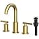 TRUSTMI Bathroom Faucet 3 Hole Brushed Gold 8 Inch Widespread Brass Bathroom Vanity Sink Faucets in Gold with Swivel Spout Include Overflow Drain and cUPC Supply Lines
