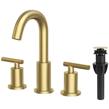 TRUSTMI Bathroom Faucet 3 Hole Brushed Gold 8 Inch Widespread Brass Bathroom Vanity Sink Faucets in Gold with Swivel Spout Include Overflow Drain and cUPC Supply Lines