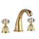 YUELIFE Bathroom Sink Faucet 3 Hole Deck Mounted Widespread Brass Bathroom Faucet Crystal Handle Mixer TapGoldTiPVD