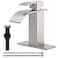 BATHLAVISH Bathroom Sink Faucet Waterfall Brushed Nickel Single Hole Modern with Pop Up Drain with Overflow Vanity Lavatory Single Handle Brush Mixer Tap Deck Mounted