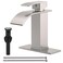 BATHLAVISH Bathroom Sink Faucet Waterfall Brushed Nickel Single Hole Modern with Pop Up Drain with Overflow Vanity Lavatory Single Handle Brush Mixer Tap Deck Mounted