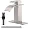 BATHLAVISH Bathroom Sink Faucet Waterfall Brushed Nickel Single Hole Modern with Pop Up Drain with Overflow Vanity Lavatory Single Handle Brush Mixer Tap Deck Mounted
