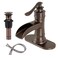 BWE Copper Bathroom Faucet Antique Brass Sink Vanity Basin Single Handle with Pop up Drain Assembly Waterfall Rose Mixer Tap One Hole Lever with Overflow Deck Mount Commercial