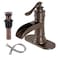 BWE Copper Bathroom Faucet Antique Brass Sink Vanity Basin Single Handle with Pop up Drain Assembly Waterfall Rose Mixer Tap One Hole Lever with Overflow Deck Mount Commercial