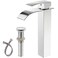 BWE Vessel Sink Faucet Modern Waterfall Chrome Single Hole Bathroom Faucet Single Handle with Pop up Drain Without Overflow Assembly Vanity Basin Bath Sink Faucets Mixer Tap