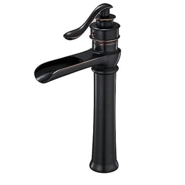 BWE Bathroom Sink Faucet Waterfall Vessel Sink Faucet Single Hole Oil Rubbed Bronze Country Farmhouse Handle Lavatory Tall RV Rustic Bath Basin Vanity Solid Brass