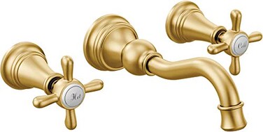 Moen Brushed Gold Weymouth 2Handle Wall Mount HighArc Bathroom Faucet Valve Sold Separately TS42112BG