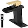 Bathfinesse Bathroom Sink Faucet Gold with Matte Black Waterfall Modern Vanity Lavatory Single Hole One Handle Bath with Metal Pop Up Drain Mixer Tap Overflow Water Supply Line