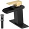 Bathfinesse Bathroom Sink Faucet Gold with Matte Black Waterfall Modern Vanity Lavatory Single Hole One Handle Bath with Metal Pop Up Drain Mixer Tap Overflow Water Supply Line