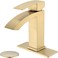 TRUSTMI Single Hole Bathroom Faucet Brass Square Waterfall Bathroom Sink Faucet with 6 Deck Plate and Overflow Drain Brushed Gold