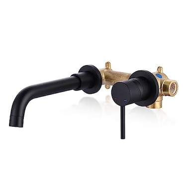 ARCORA Wall Mount Bathroom Faucet Matte Black Single Handle Bathroom Sink Faucet Wall Mounted Roughin Valve Included
