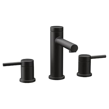 Moen Two Handle Widespread Contemporary Modern Matte Black Bathroom Sink Faucet with Drain Kit Perfect for Countertop and Wide Spread Bath Setup T6193BL