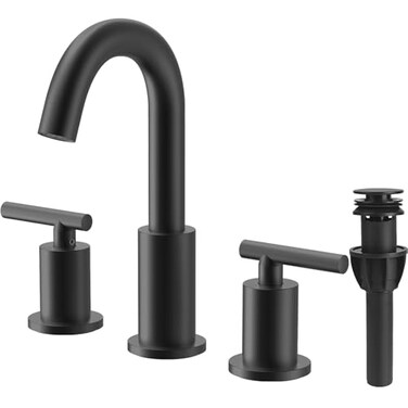 TRUSTMI 2 Handle 8Inch Widespread Bathroom Faucet Matte Black 3 Hole Brass Bathroom Vanity Sink Faucet with 360 Swivel Spout Include Overflow Drain and cUPC Supply Lines