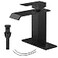 BATHLAVISH Matte Black Bathroom Sink Faucet Solid Brass Waterfall Single Hole with Pop Up Drain with Overflow Matt Modern Single Handle Vanity tap Lavatory Sink 1 or 3 Hole Deck Mount