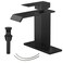 BATHLAVISH Matte Black Bathroom Sink Faucet Solid Brass Waterfall Single Hole with Pop Up Drain with Overflow Matt Modern Single Handle Vanity tap Lavatory Sink 1 or 3 Hole Deck Mount