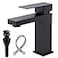 VSUNHOO Matte Black Bathroom Faucet Modern Single Handle Square Bathroom Sink Faucet with Pop Up Drain Assembly Stainless Steel Vanity Bathroom Faucets Single Hole Deck MountBF011B