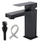 VSUNHOO Matte Black Bathroom Faucet Modern Single Handle Square Bathroom Sink Faucet with Pop Up Drain Assembly Stainless Steel Vanity Bathroom Faucets Single Hole Deck MountBF011B
