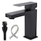 VSUNHOO Matte Black Bathroom Faucet Modern Single Handle Square Bathroom Sink Faucet with Pop Up Drain Assembly Stainless Steel Vanity Bathroom Faucets Single Hole Deck MountBF011B