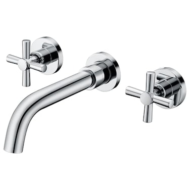 sumerain Wall Mount Bathroom FaucetCross 2Handle in Modern Chrome FinishRoughin Valve Included