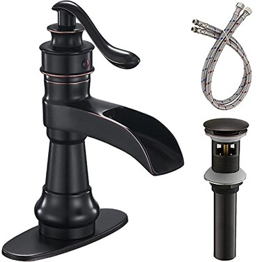 BATHFINESSE Oil Rubbed Bronze Deck Mounted SingleHandle Lavatory Faucet with Pop Up Drain Stopper and Overflow Ideal for Sink and Bathroom
