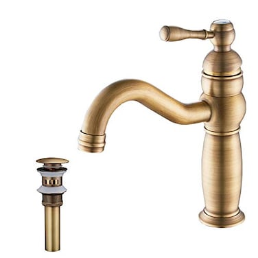 GGStudy Bathroom Vanity Faucet Single Handle One Hole Bathroom Sink Faucet Basin Mixer Tap Antique Brass Supply Hose Include