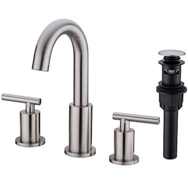 TRUSTMI 2Handle 8 inch Widespread Brass Bathroom Sink Faucet with Pop Up Drain Assembly and cUPC Water Supply Hoses Brushed Nickel
