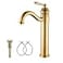 GGStudy Tall Body Single Handle One Hole Bathroom Vessel Sink Faucets Gold Finish with Pop Up Drian Without Overflow