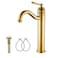 GGStudy Tall Body Single Handle One Hole Bathroom Vessel Sink Faucets Gold Finish with Pop Up Drian Without Overflow