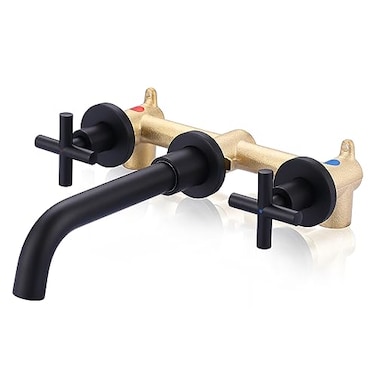 ARCORA Matte Black Bathroom Faucet 2 Handle Wall Mount Bathroom Faucet and Roughin Valve Included Vessel Sink Faucet Wall Mounted