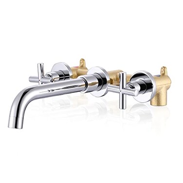 ARCORA Wall Mount Bathroom Faucet Chrome 2 Handle Wall Mounted Vanity Faucet with Rough in Valve Included